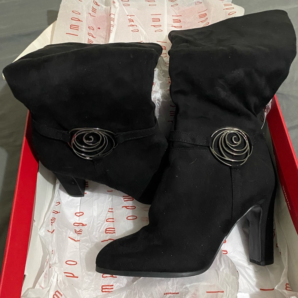 Black suede boots.